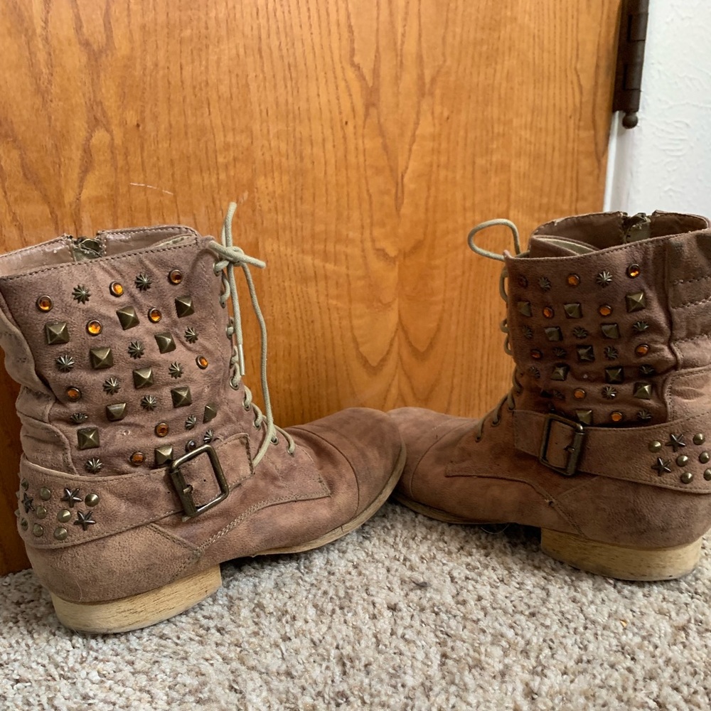 Studded suede tan boots